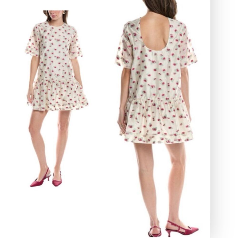 Ganni organza jacquard minidress Cream Floral Midi Dress $375